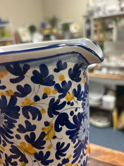 Blue & Yellow Deruta of Italy Blue & Yellow Pitcher Italy, 9 1/4"