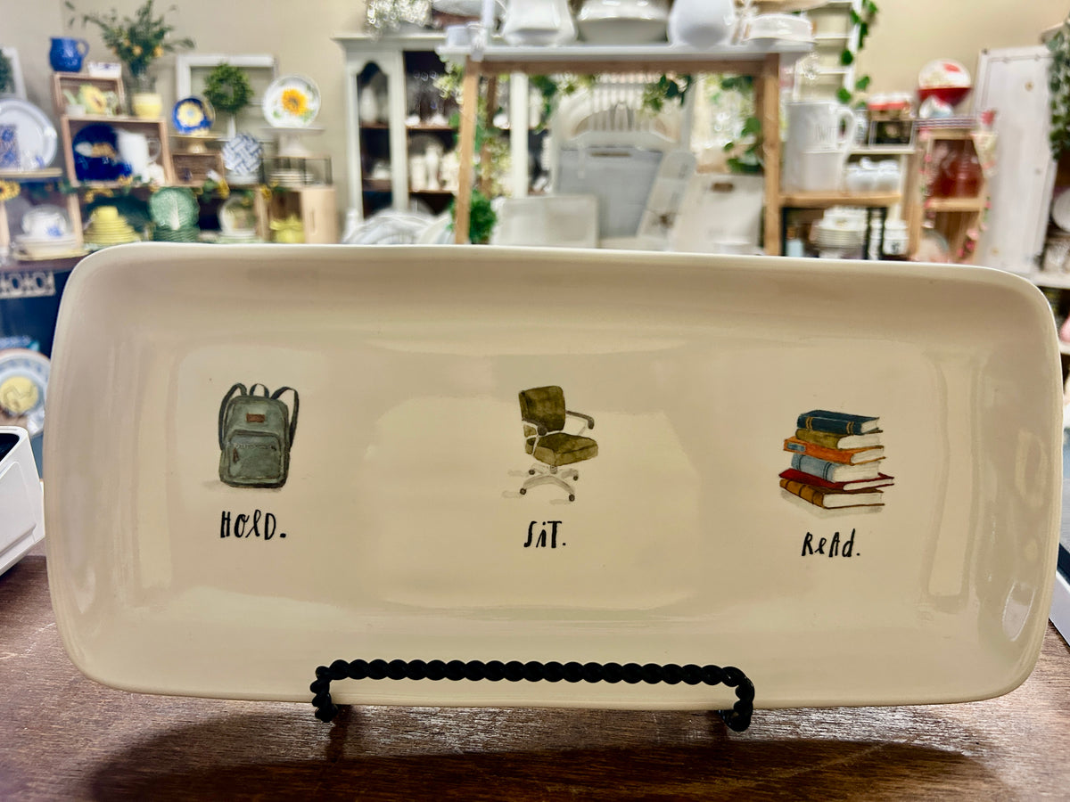 White Rae Dunn HOLD SIT READ Platter, 13"