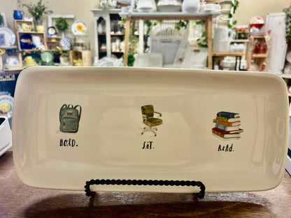 White Rae Dunn HOLD SIT READ Platter, 13"