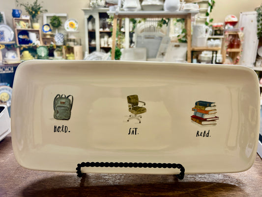 White Rae Dunn HOLD SIT READ Platter, 13"