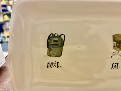 White Rae Dunn HOLD SIT READ Platter, 13"