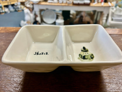 White Rae Dunn SKETCH & INK 2 Section Bowl, 7 1/2"