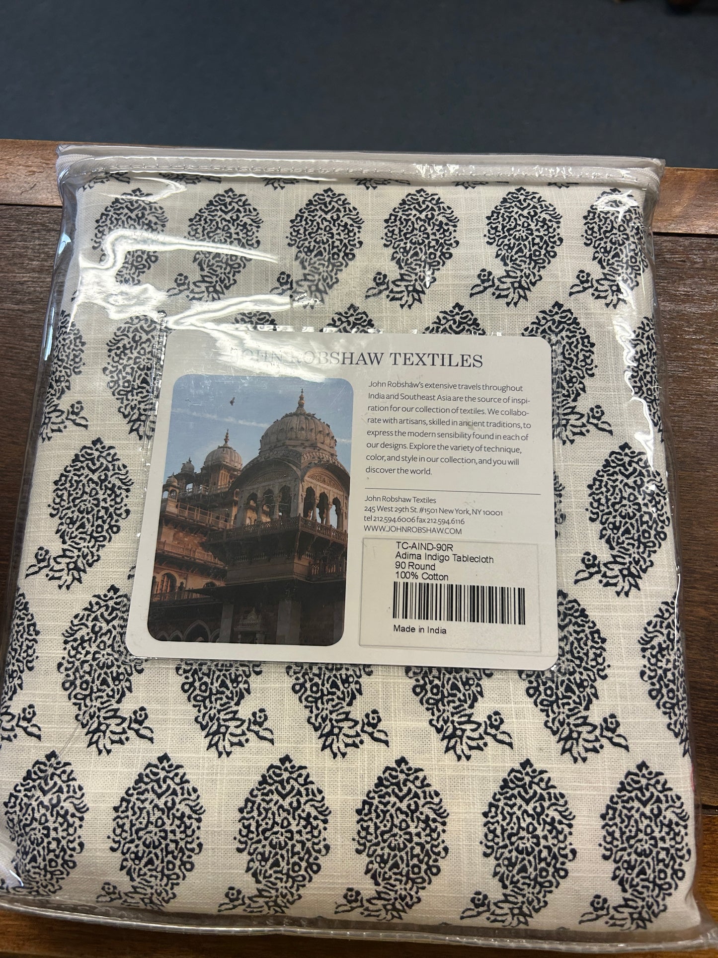 Blue & White John Robshaw NEW Indigo 90" Round Tablecloth, 90"