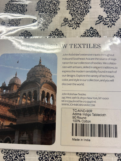 Blue & White John Robshaw NEW Indigo 90" Round Tablecloth, 90"