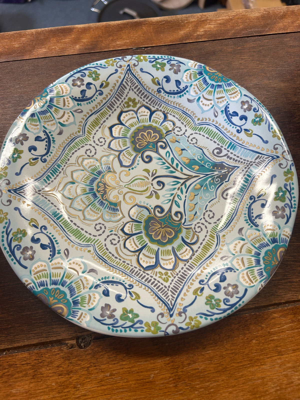 222 Fifth Aisha Blue Flower Plate, 9"