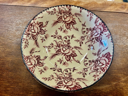 Cranberry Wood & Sons Colonial Rose Bowl England, 6 1/2"
