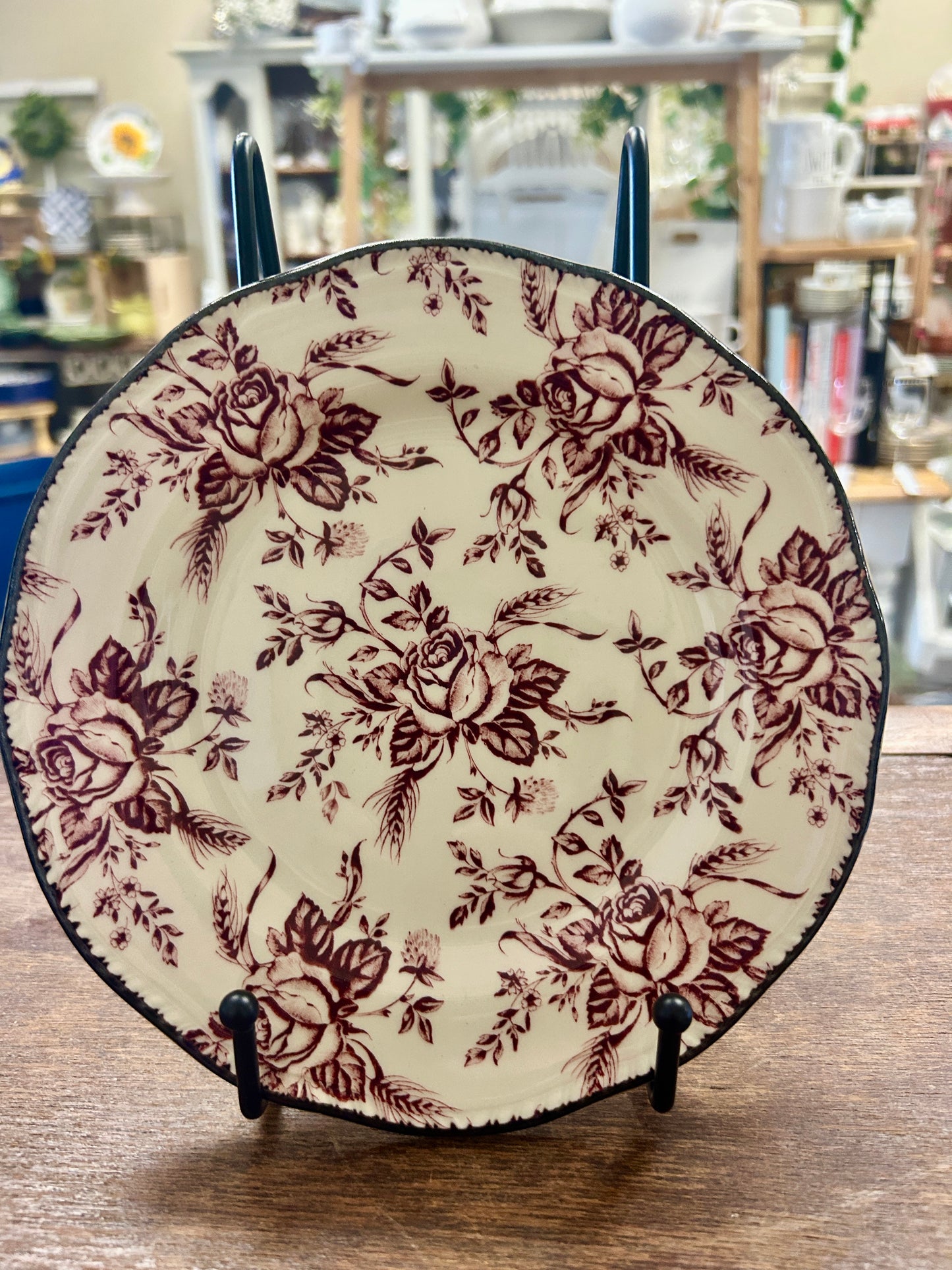 Cranberry Wood & Sons Colonial Rose Plate England, 7 3/4"