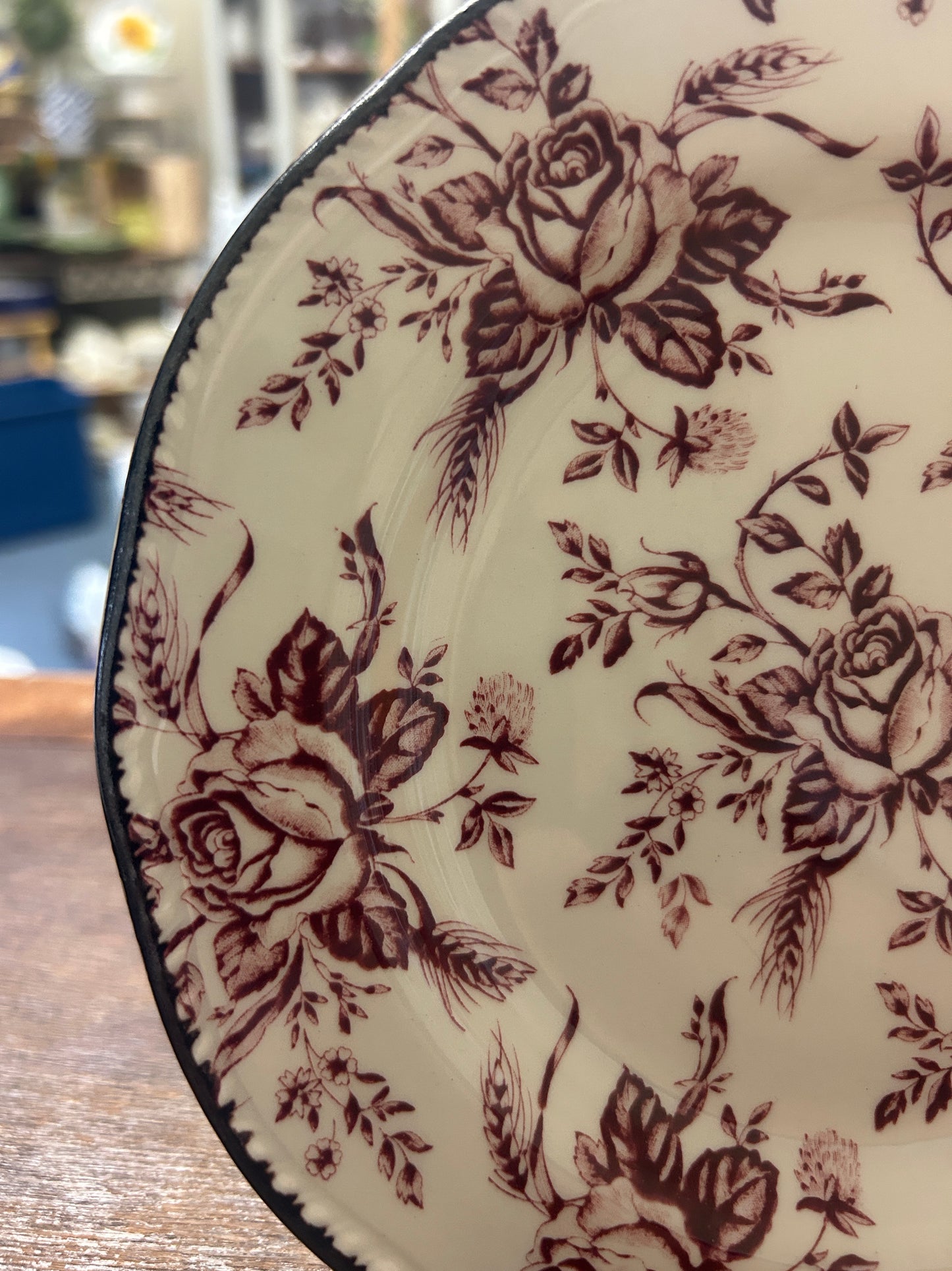 Cranberry Wood & Sons Colonial Rose Plate England, 7 3/4"