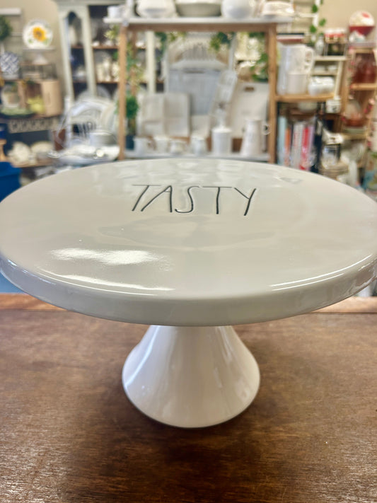 White Rae Dunn TASTY Cake Stand, 7 1/2"