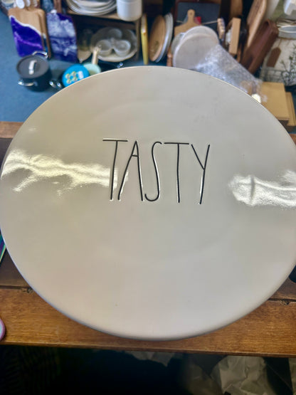 White Rae Dunn TASTY Cake Stand, 7 1/2"