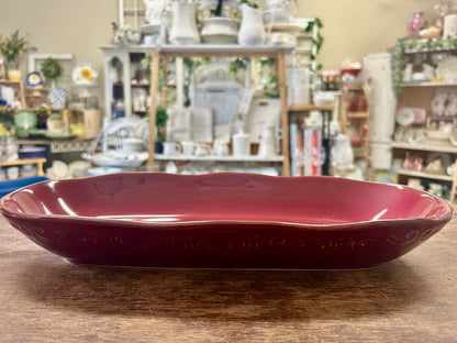 Tastefully Simple Cranberry Oblong Bowl, 14"