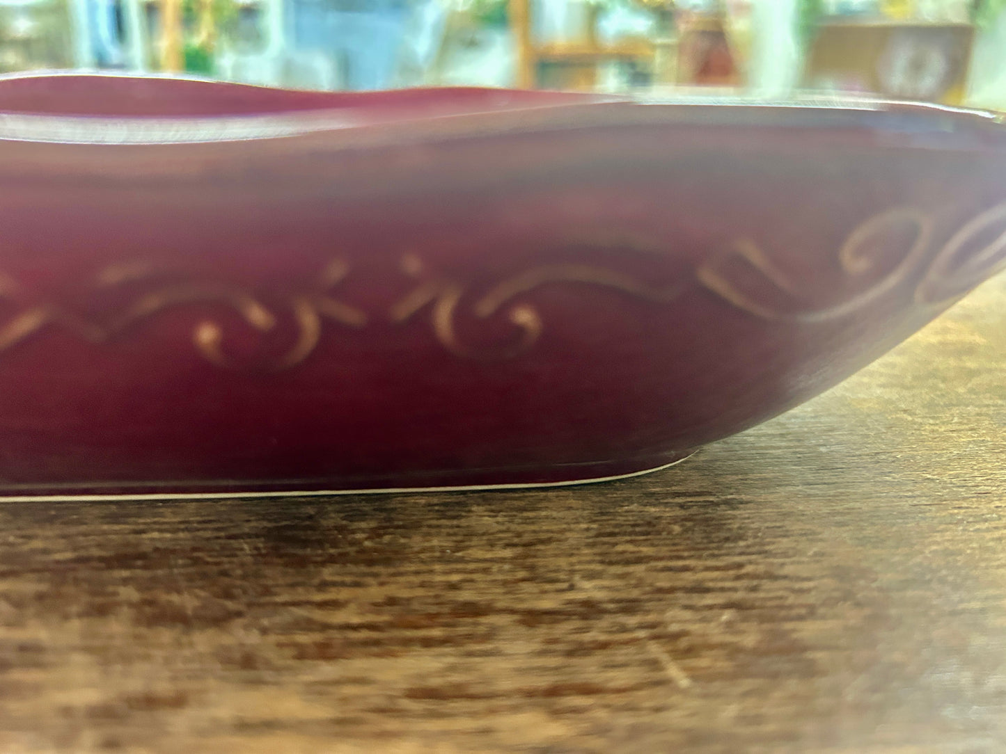 Tastefully Simple Cranberry Oblong Bowl, 14"