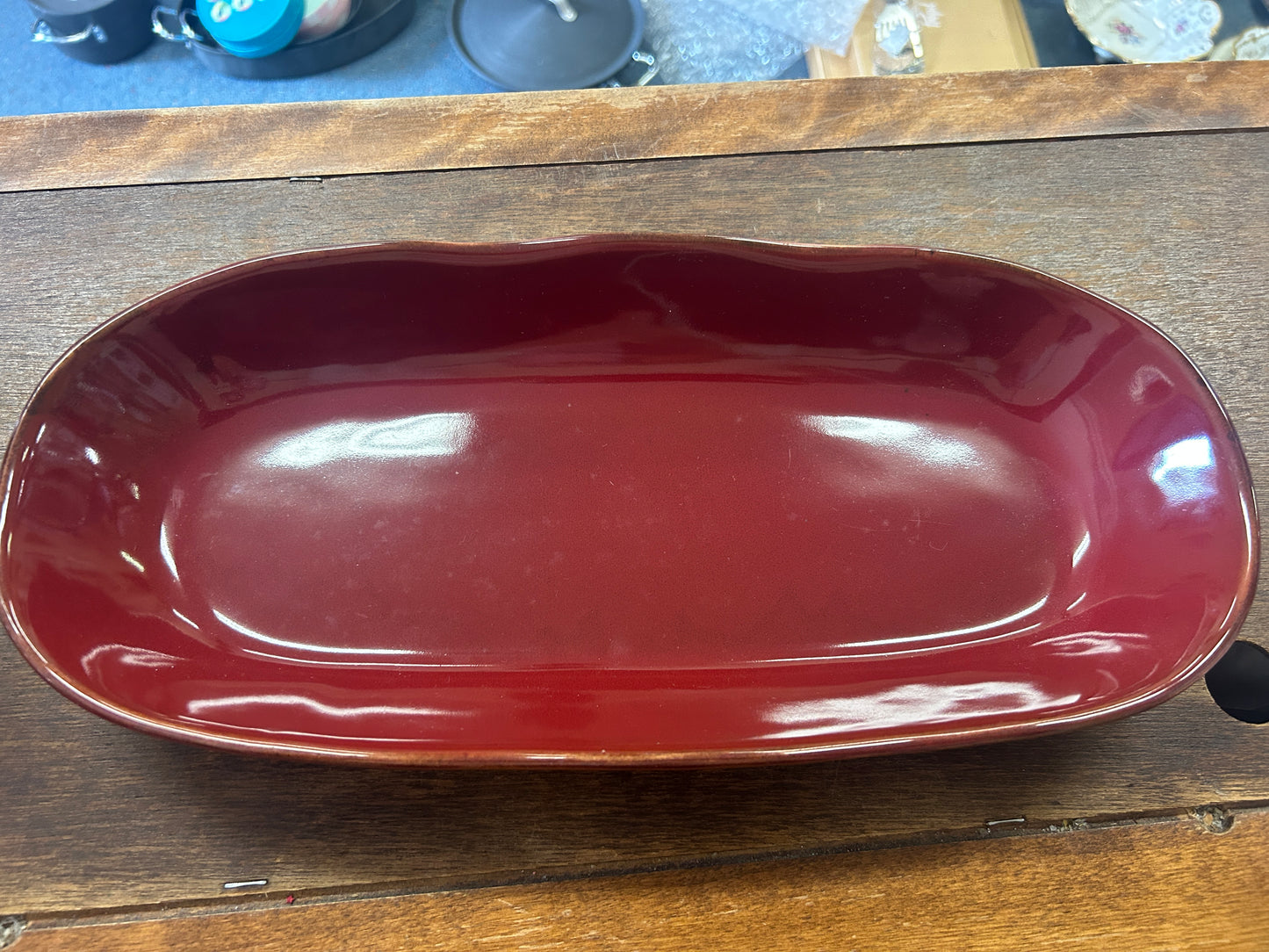 Tastefully Simple Cranberry Oblong Bowl, 14"