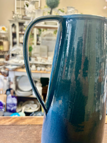 New York Stoneware Stoneware Blue Pitcher, 11"