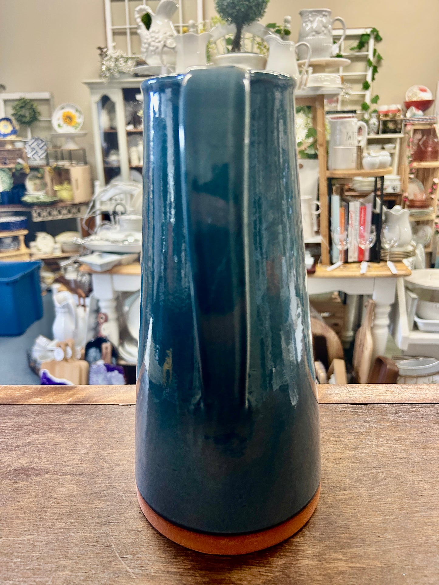 New York Stoneware Stoneware Blue Pitcher, 11"