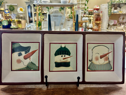 Red Green White Nantucket Snowman 3 Section, 14"
