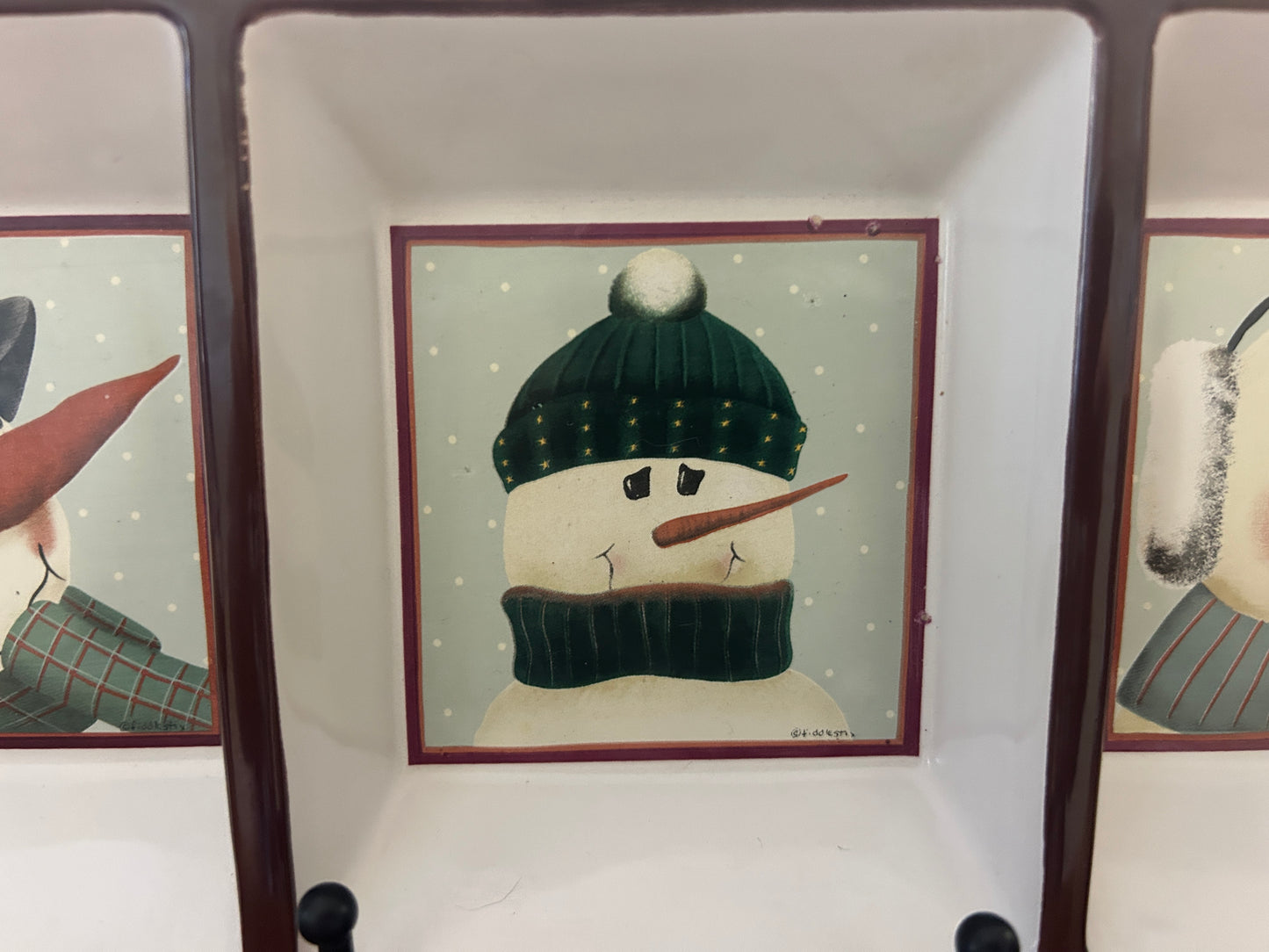 Red Green White Nantucket Snowman 3 Section, 14"