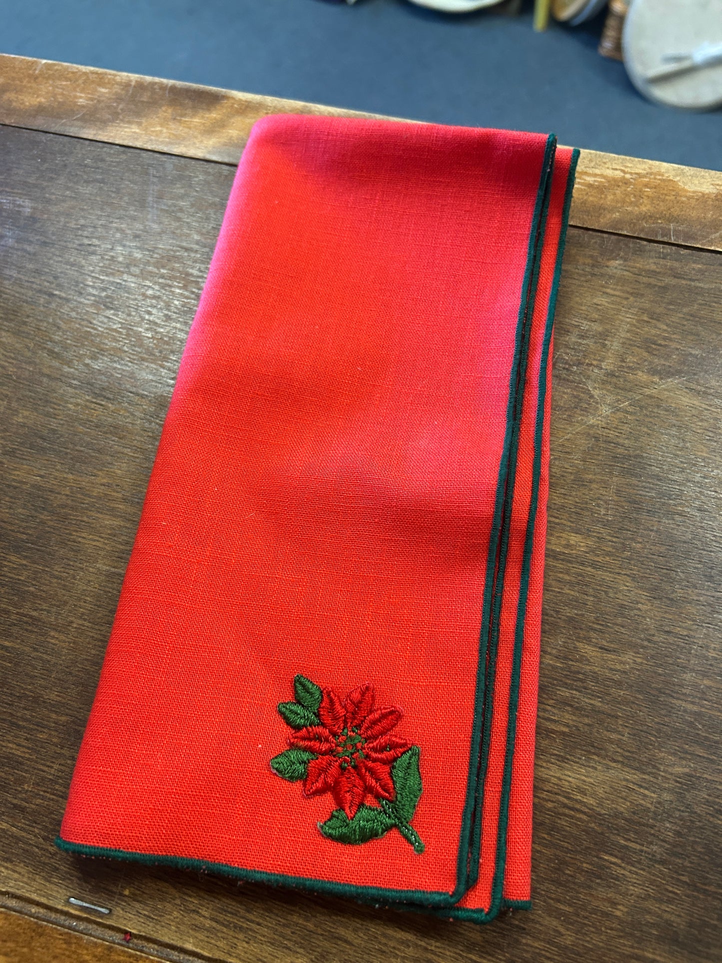 Red Green  Poinsettia Christmas Napkin