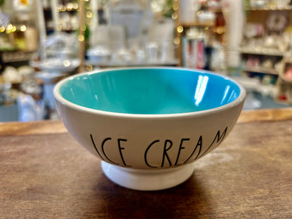 White Rae Dunn ICE CREAM Footed Bowl, 5 3/4"