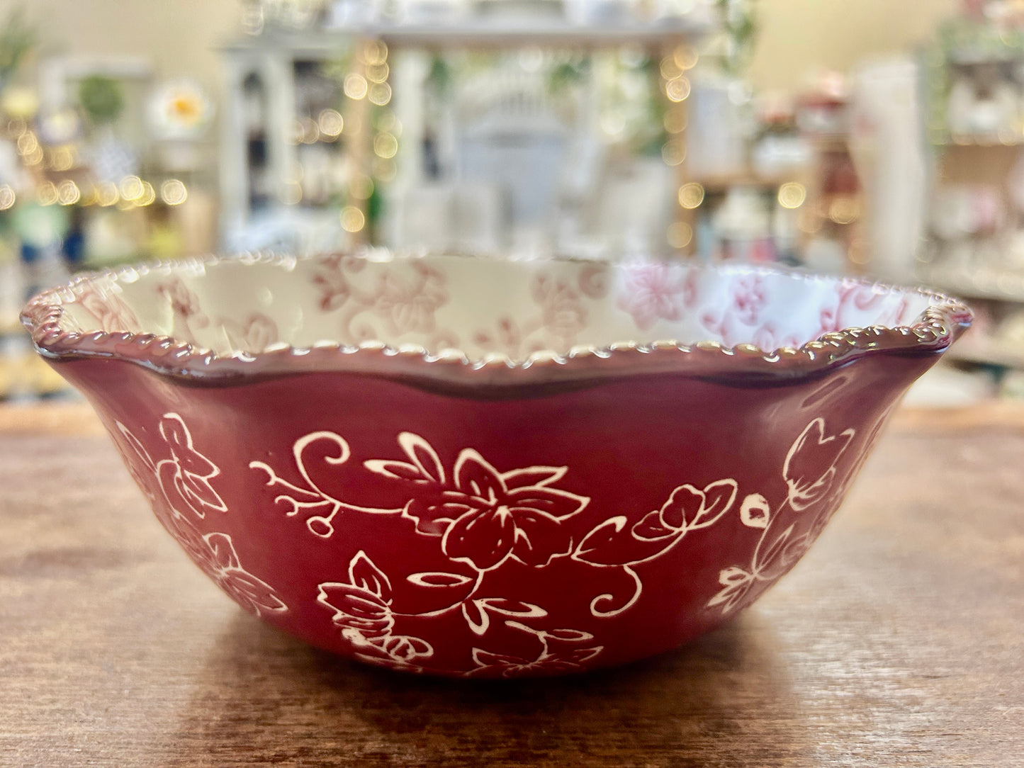 Cranberry Temptations Floral Lace Bowl, 7"