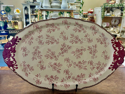 Cranberry Temptations Floral Lace Platter, 19"
