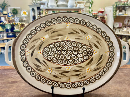 Olive Green Temptations Old World Platter w/ Handles, 15"