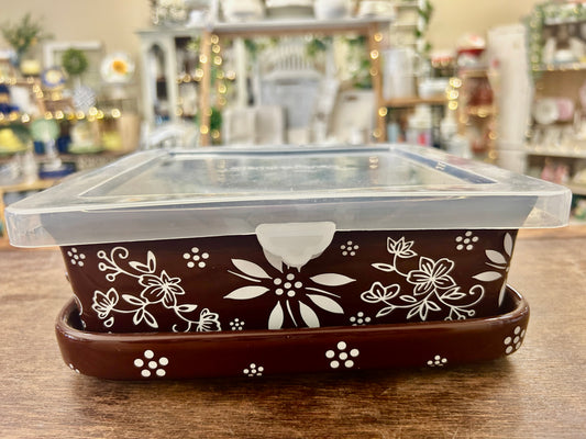 Brown Temptations Square Baker, Tray, Lid 3 pcs, 1.5 QT