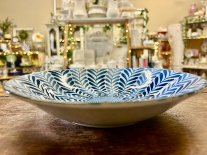 Hasami Ferns Blue & White Bowl Japan, 8 3/4"