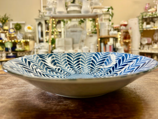 Hasami Ferns Blue & White Bowl Japan, 8 3/4"