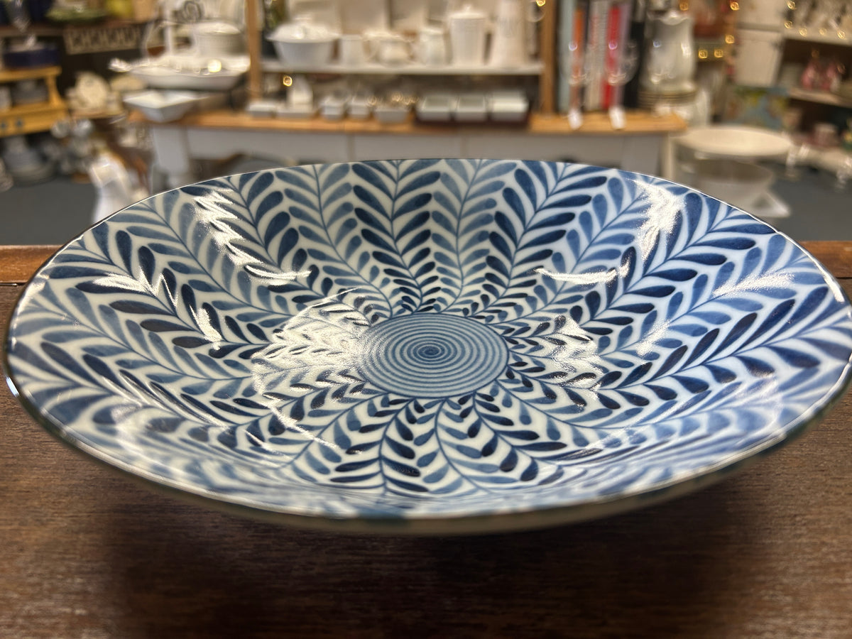 Hasami Ferns Blue & White Bowl Japan, 8 3/4"