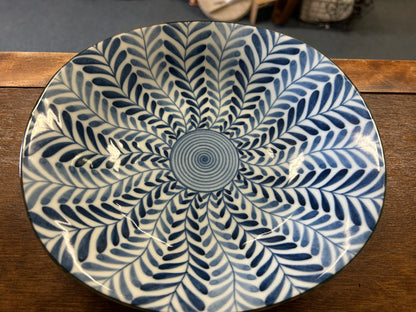 Hasami Ferns Blue & White Bowl Japan, 8 3/4"