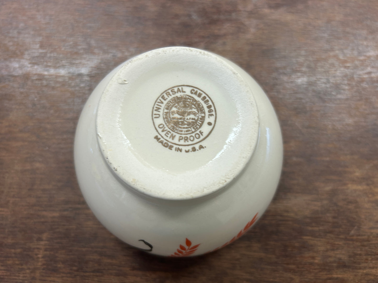 Orange & White Universal Potteries Vintage Cattail Bowl, 4 1/4"