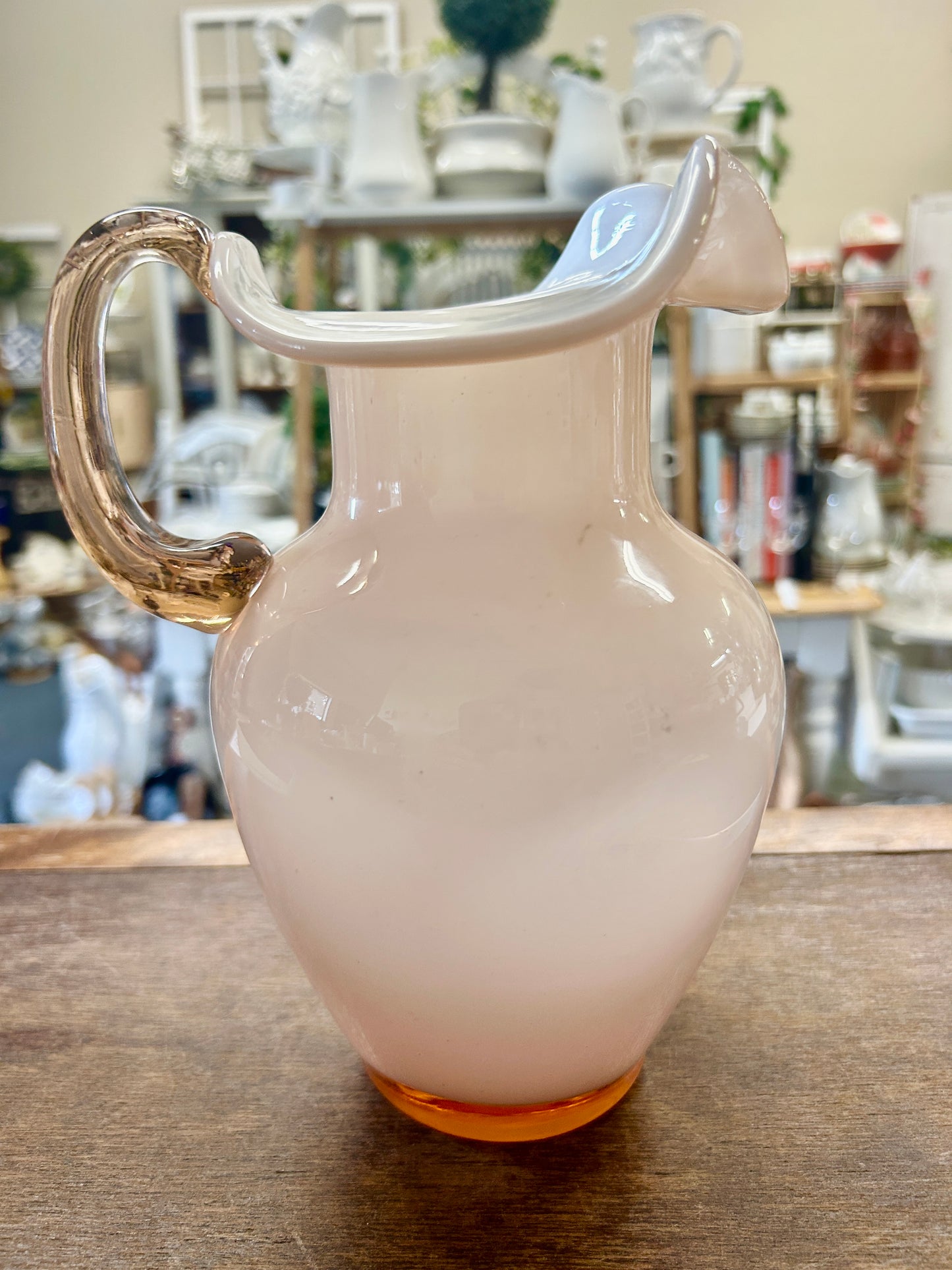 Peach Ruffle Pitcher, 9"