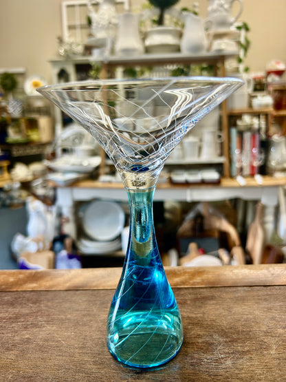 Blue Bombay Sapphire Swirl Martini Glass, 7"