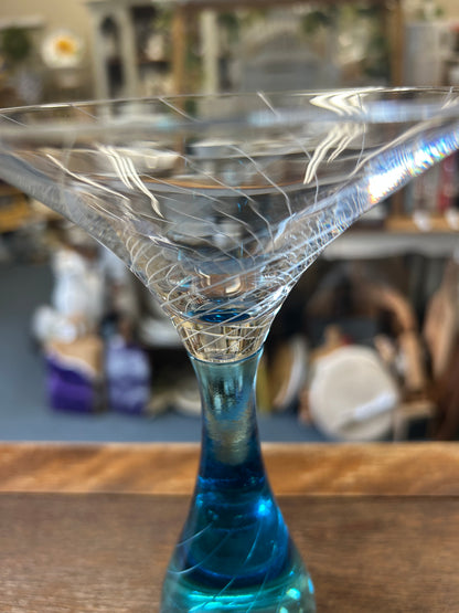 Blue Bombay Sapphire Swirl Martini Glass, 7"