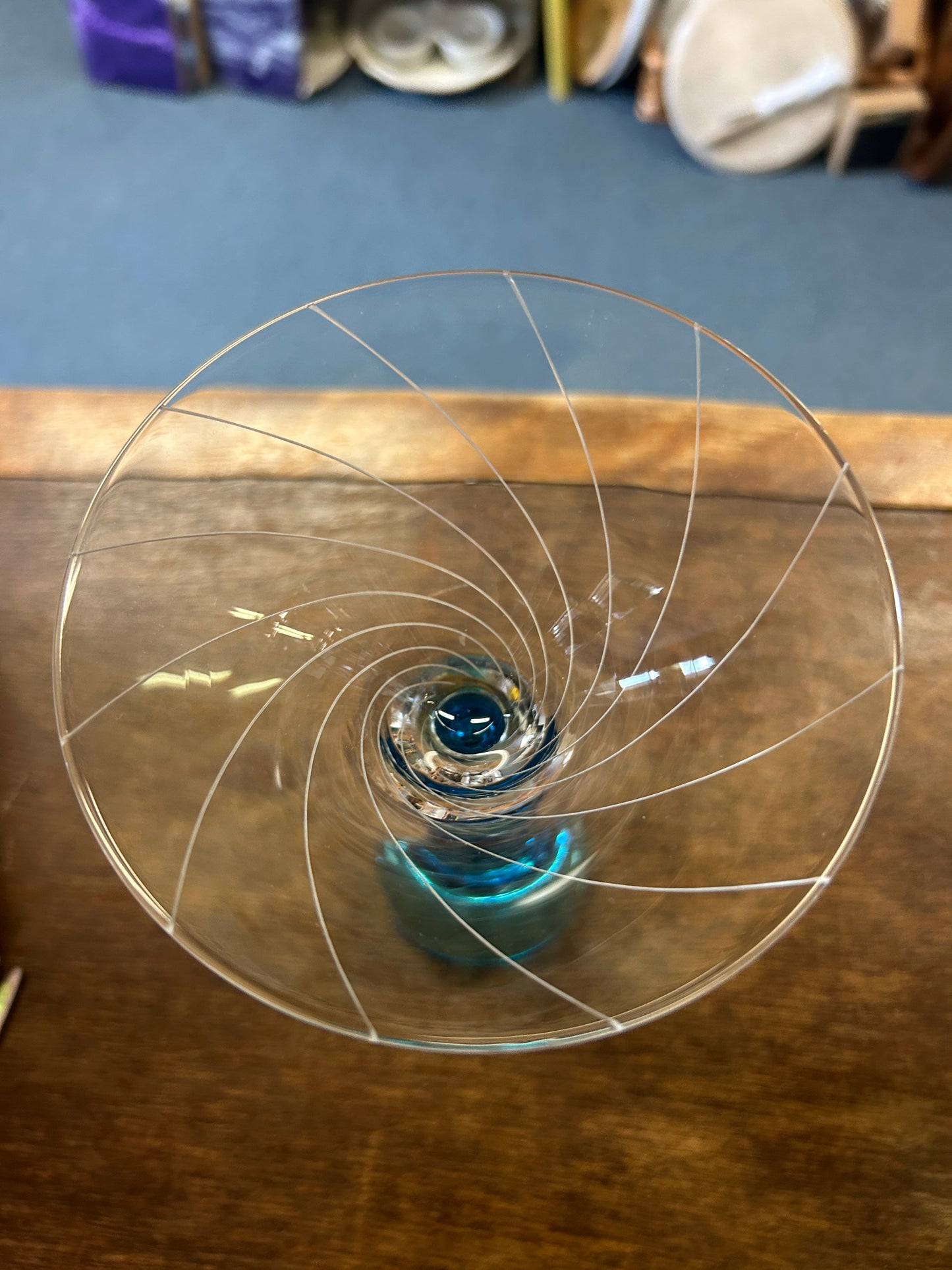 Blue Bombay Sapphire Swirl Martini Glass, 7"