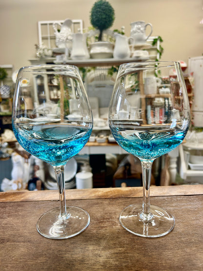 Blue Pier 1 Aqua Bubble Wine Glasses 2, 8 1/2"