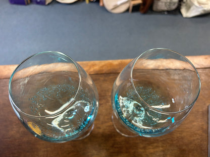 Blue Pier 1 Aqua Bubble Wine Glasses 2, 8 1/2"