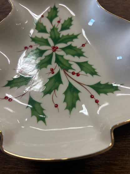 Red Green White Lenox Holiday Christmas Bowl, 7 1/2"