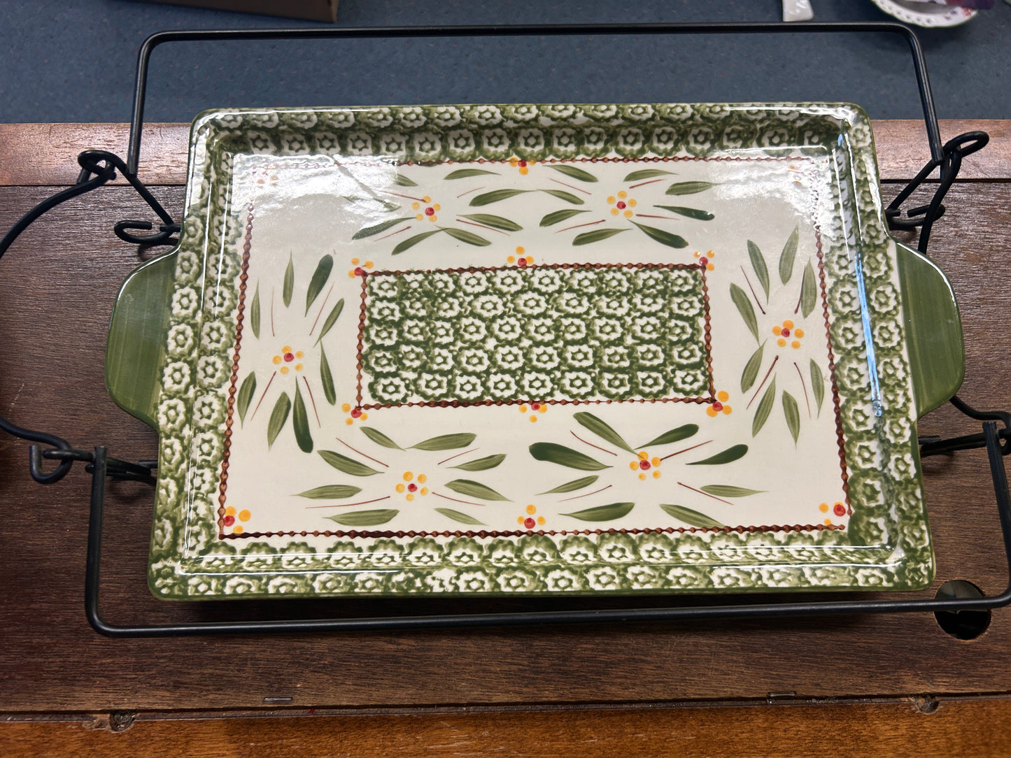 Green Temptations Old World Platter w/ Stand, 15 1/2"