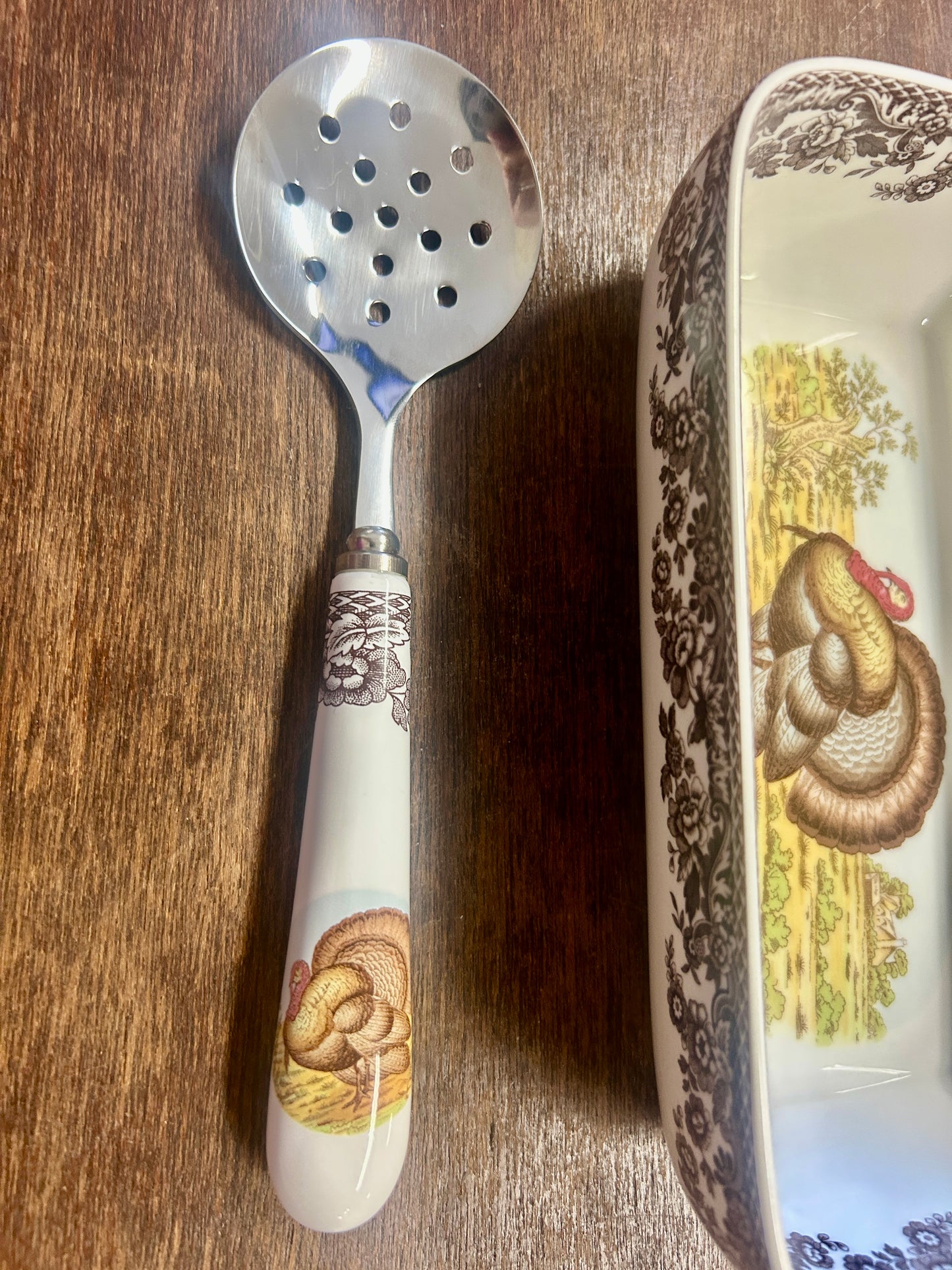 Brown Spode NEW Thanksgiving Bowl w/ Spoon, 8"