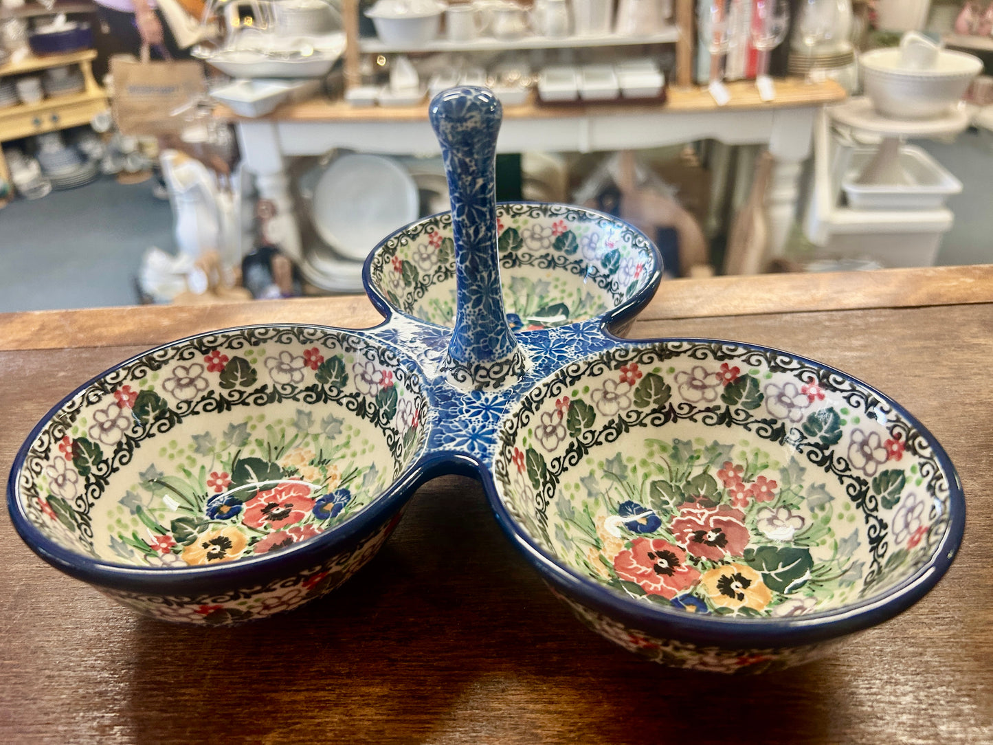 Multicolor UNIKAT Polish Pottery 3 Section, 10"
