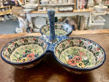 Multicolor UNIKAT Polish Pottery 3 Section, 10"