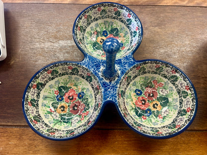 Multicolor UNIKAT Polish Pottery 3 Section, 10"
