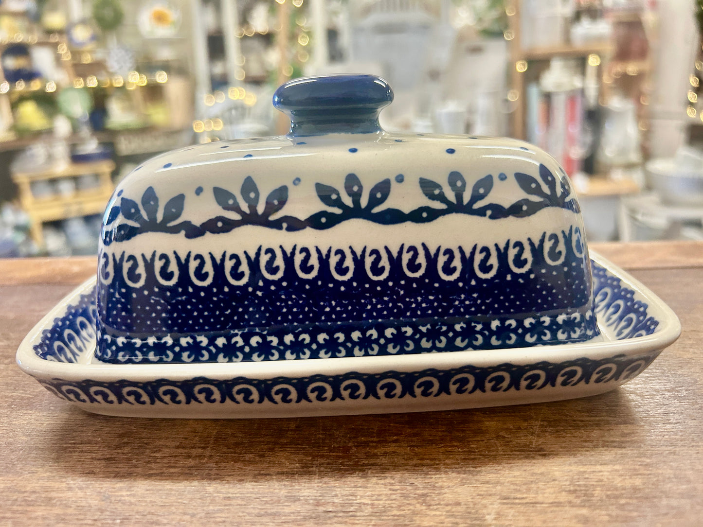 Blue & White Boleslawiec Polish Pottery Butter Dish, 7 1/2"