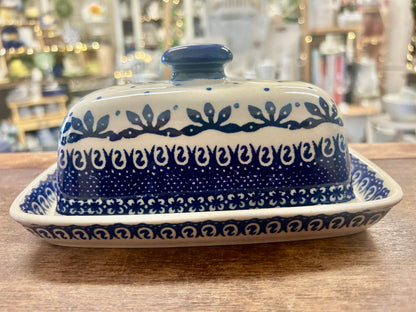 Blue & White Boleslawiec Polish Pottery Butter Dish, 7 1/2"