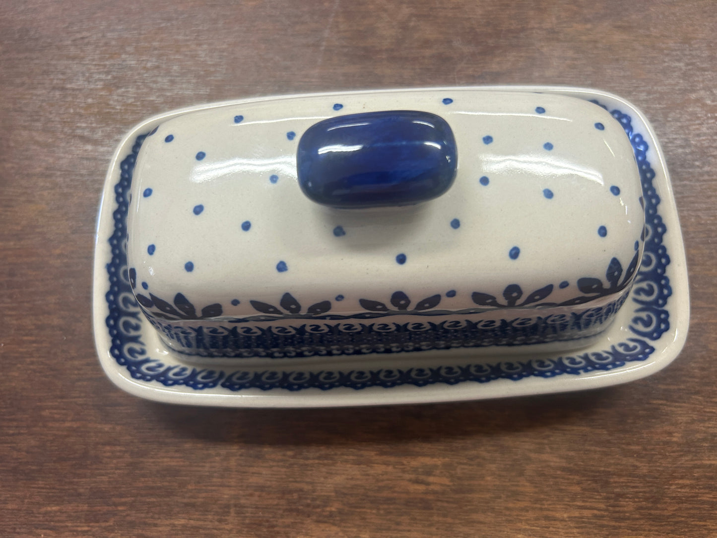Blue & White Boleslawiec Polish Pottery Butter Dish, 7 1/2"