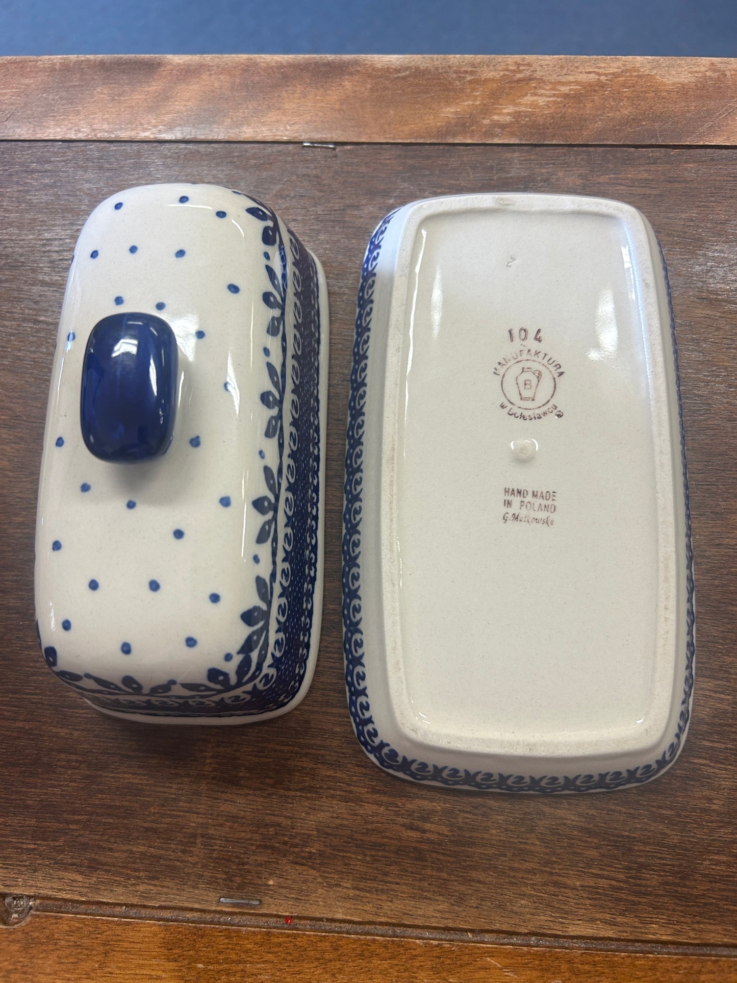 Blue & White Boleslawiec Polish Pottery Butter Dish, 7 1/2"