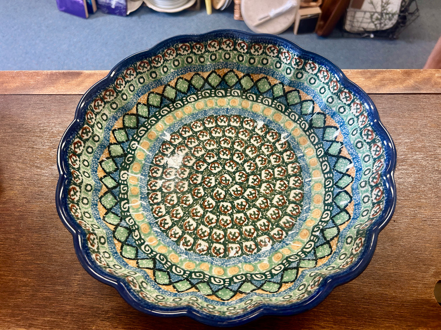 Multicolor UNIKAT Polish Pottery Serving Bowl, 10 1/2"
