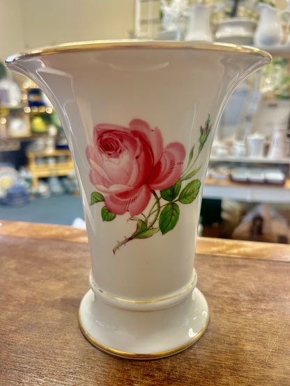 Pink & White Royal Meissen Vintage Trumpet Rose Vase, 6 3/4"